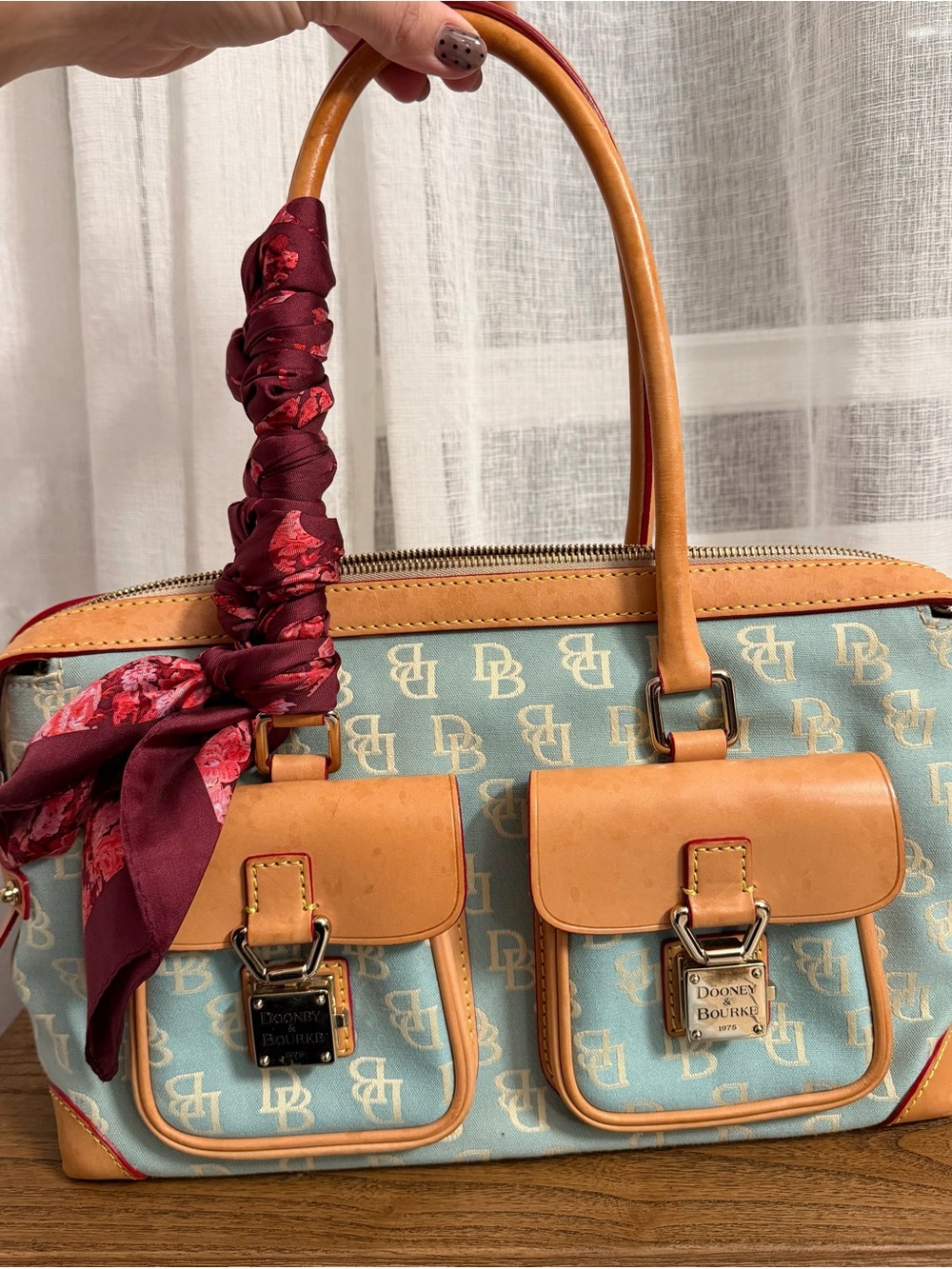Dooney & Bourke Anniversary Signature Double Pocket Satchel Blue & Brown Tote